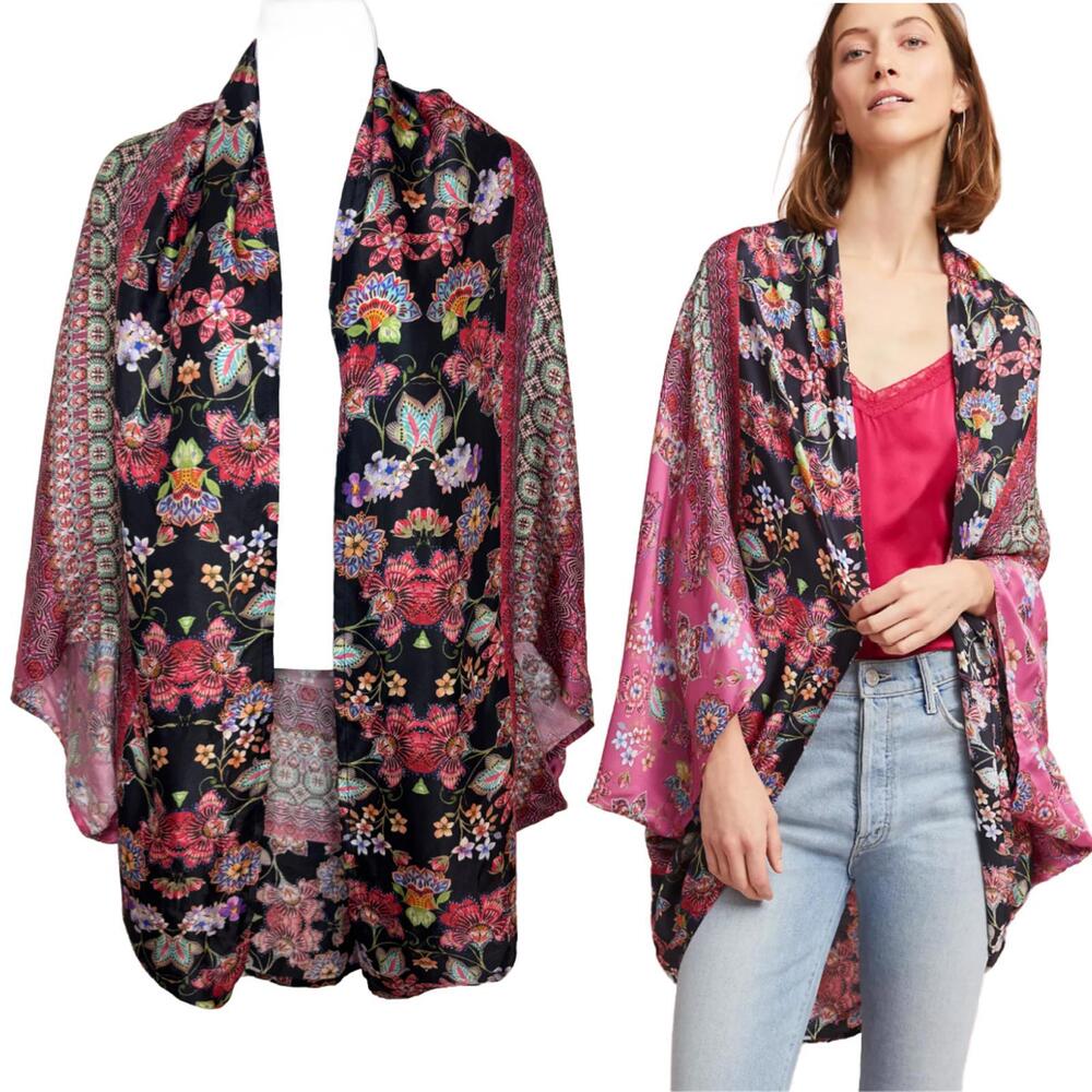 Anthropologie Kachel Women's OS Silk Winnie Floral Boho Kimono (1895)